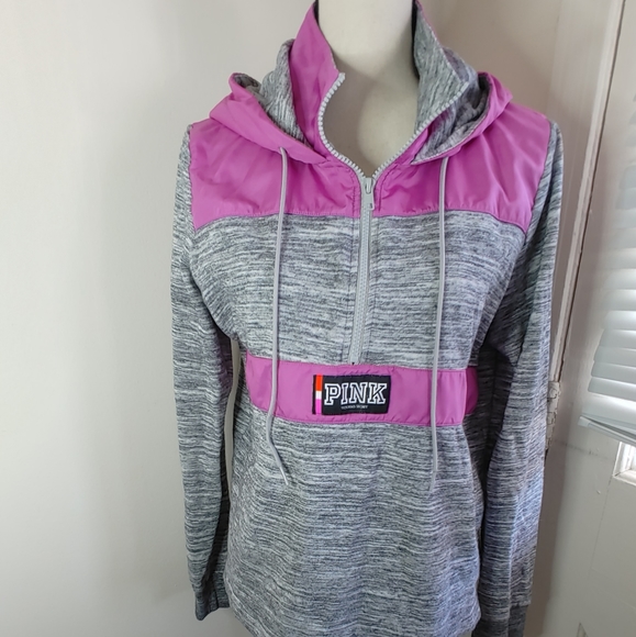 PINK Victoria's Secret Tops - PINK VS Gray And Pink Sweater Zip Hoodie M